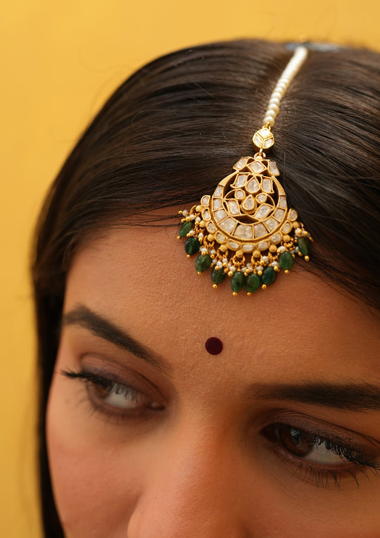 Sterling Silver Damini Semi-Emeralds Maangtika