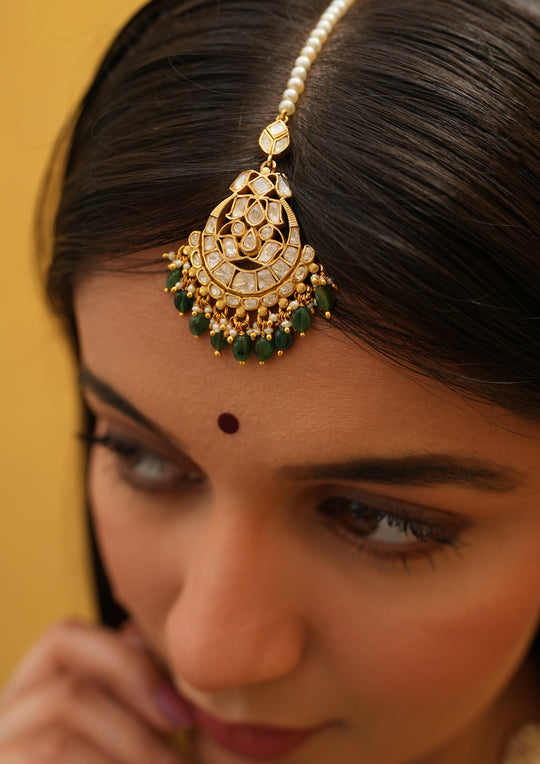 Sterling Silver Damini Semi-Emeralds Maangtika