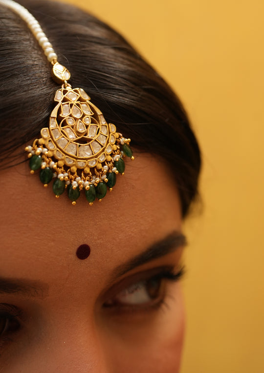 Sterling Silver Damini Semi-Emeralds Maangtika