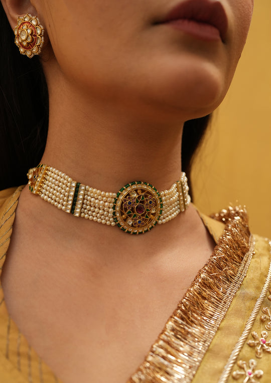 Yantra Pearl Multicolored Choker