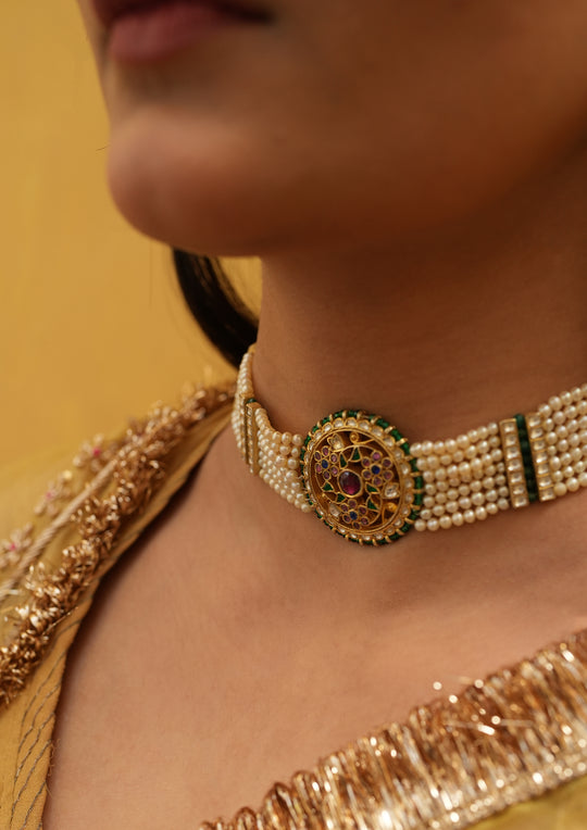 Yantra Pearl Multicolored Choker