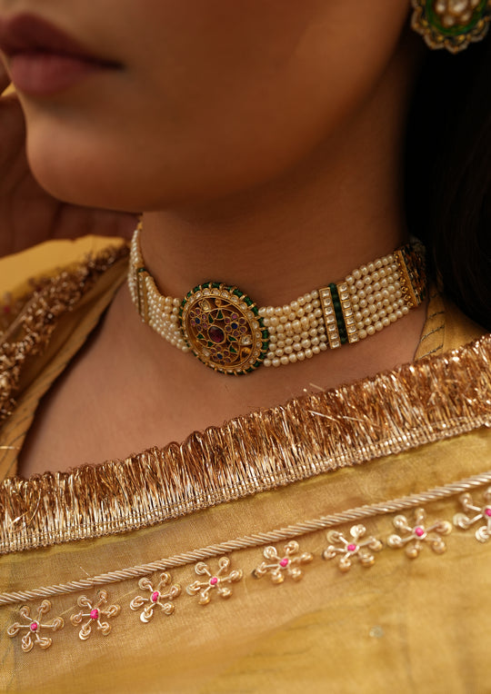 Yantra Pearl Multicolored Choker