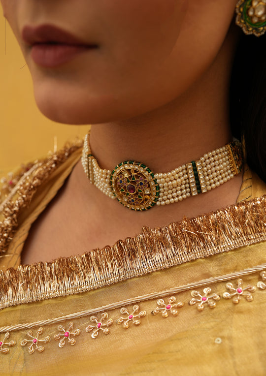 Yantra Pearl Multicolored Choker