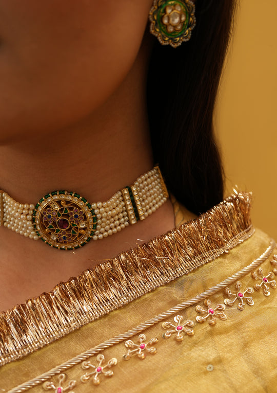 Yantra Pearl Multicolored Choker