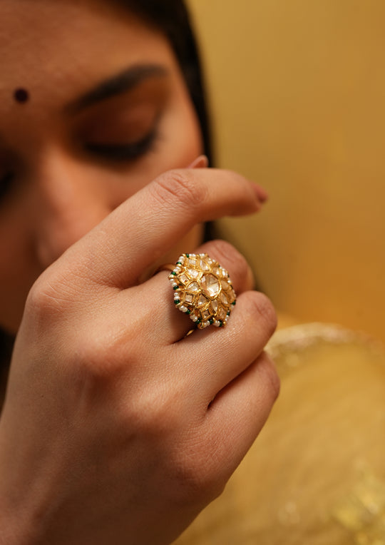 Sterling Silver Nakshatra Polki Ring
