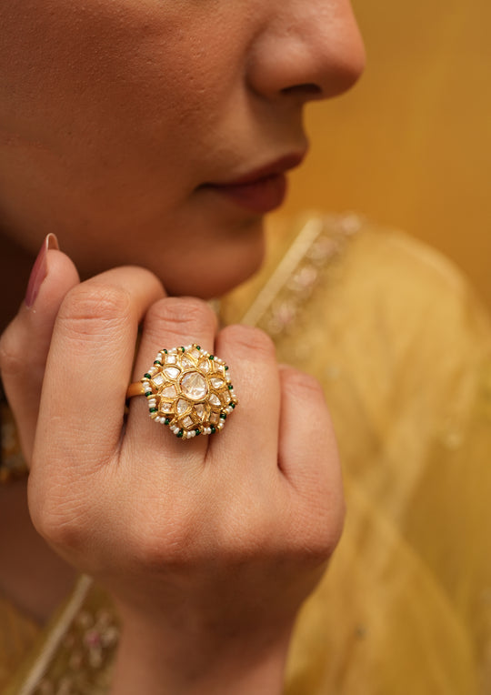 Sterling Silver Nakshatra Polki Ring