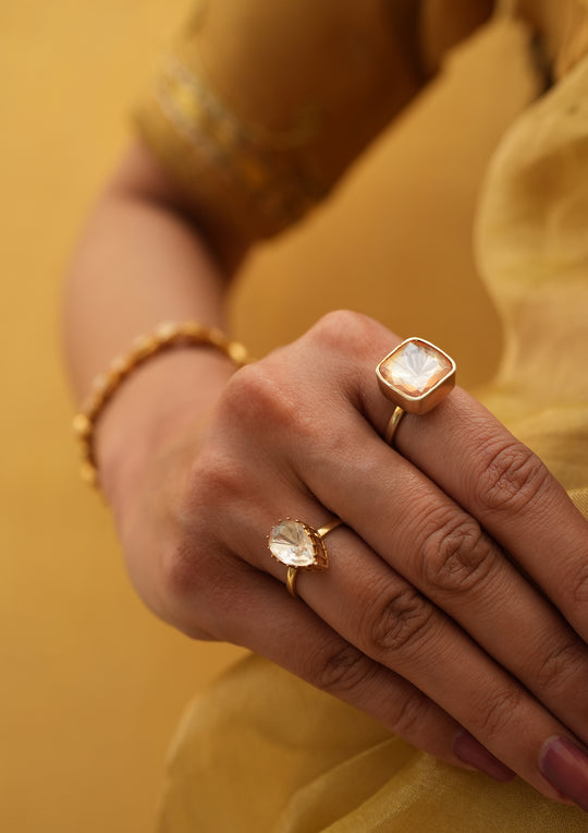 Sterling Silver Pear Polki Ring