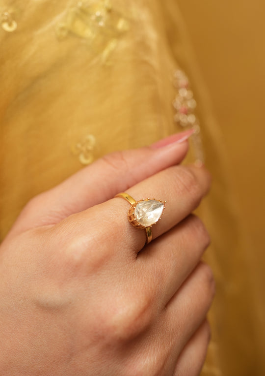 Sterling Silver Pear Polki Ring