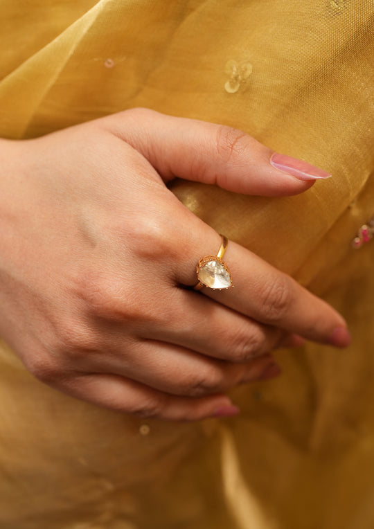 Sterling Silver Pear Polki Ring