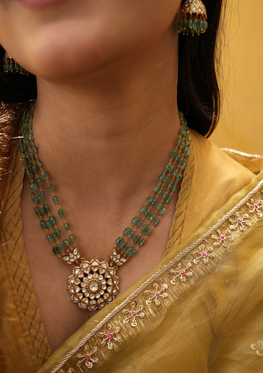 Sterling Silver Nakshatra Semi-Emeralds Necklace