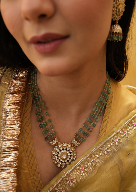 Sterling Silver Nakshatra Semi-Emeralds Necklace
