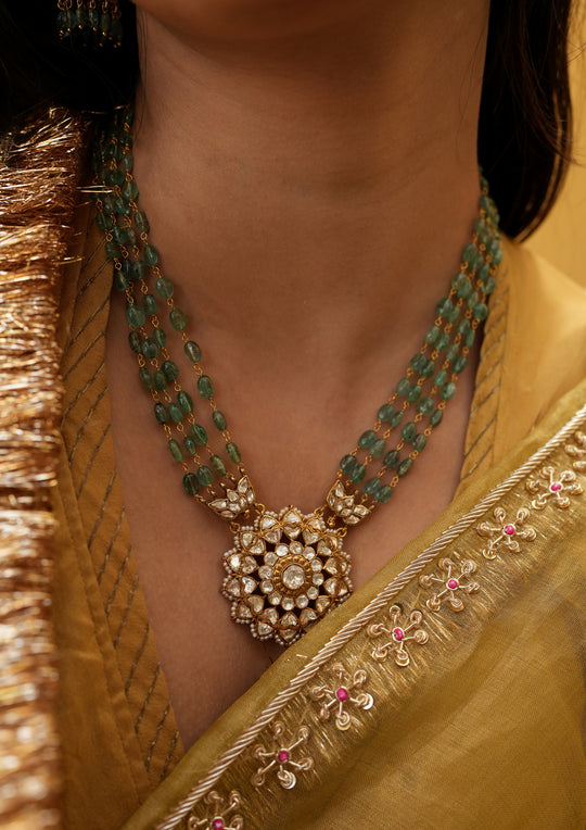 Sterling Silver Nakshatra Semi-Emeralds Necklace