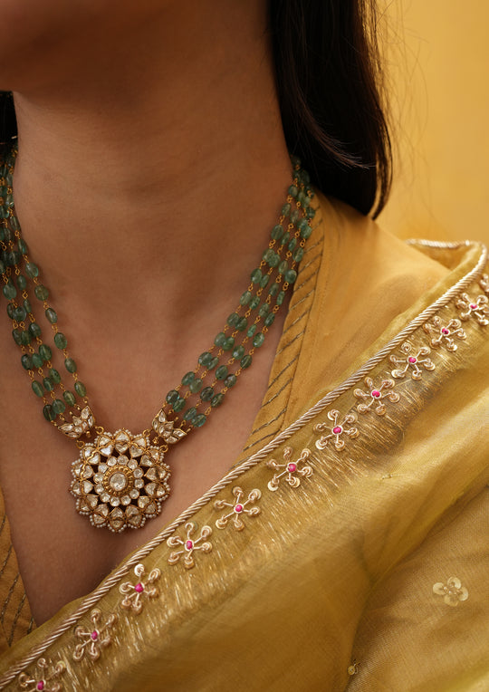 Sterling Silver Nakshatra Semi-Emeralds Necklace