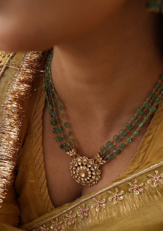 Sterling Silver Nakshatra Semi-Emeralds Necklace