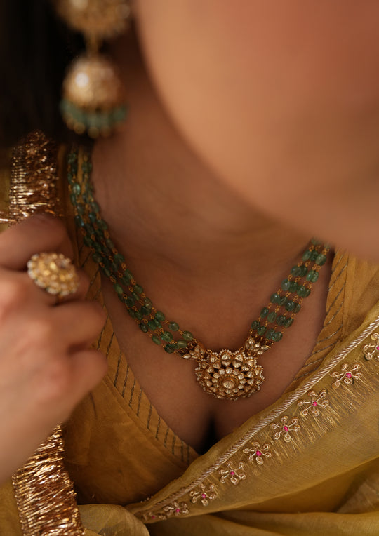 Sterling Silver Nakshatra Semi-Emeralds Necklace