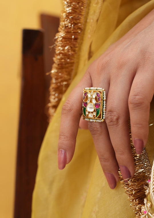 Prakriti Multicolored Kundan Ring