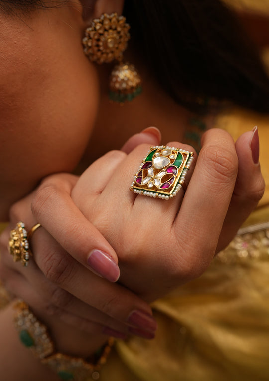 Prakriti Multicolored Kundan Ring