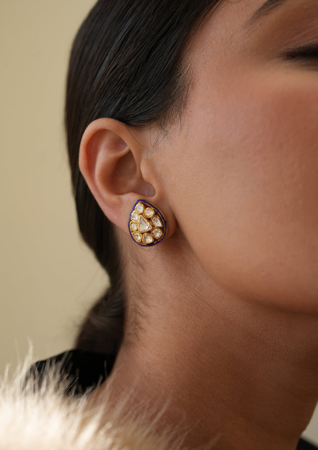 Sterling Silver Blue Karonda Polki Earrings