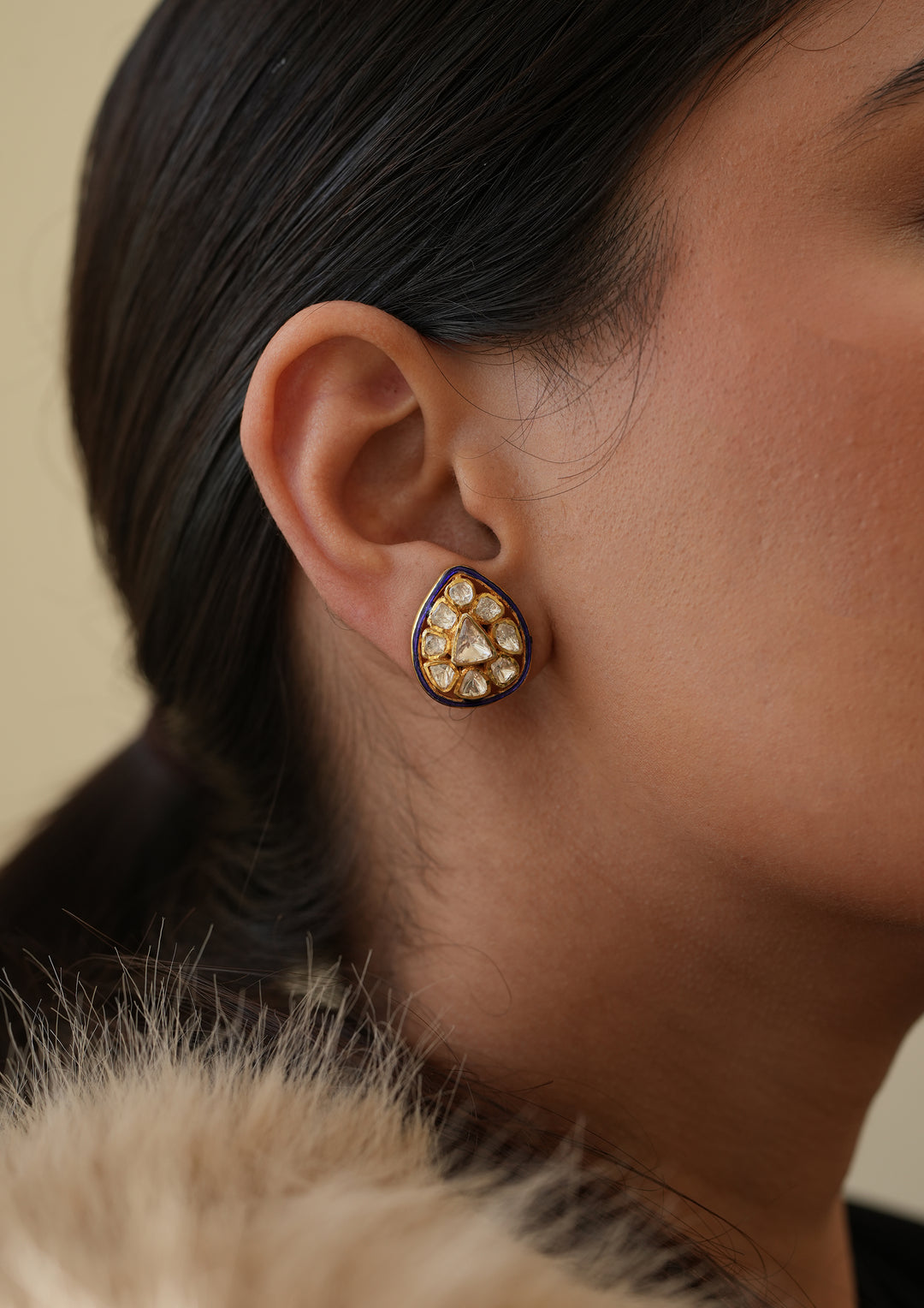 Sterling Silver Blue Karonda Polki Earrings