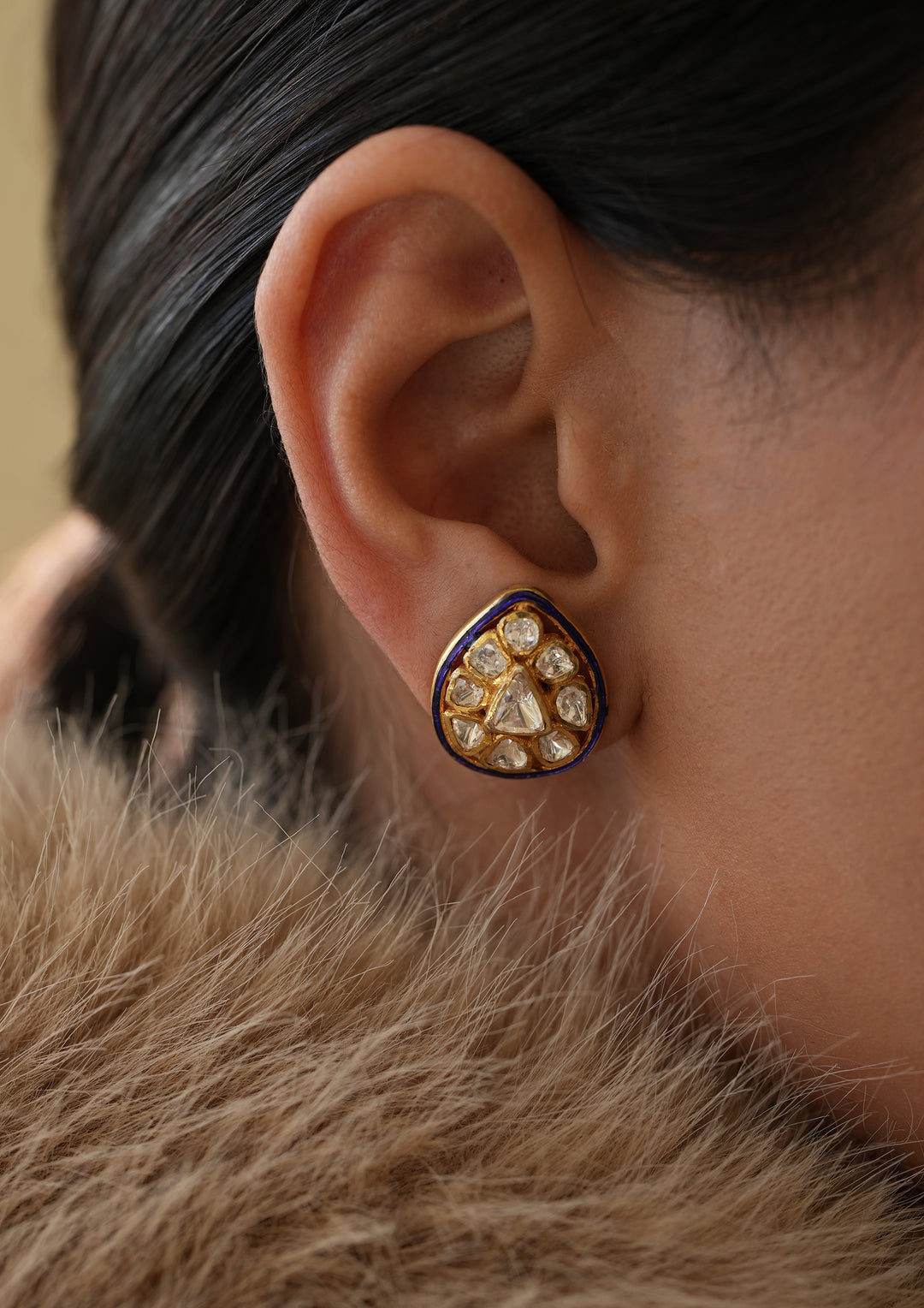 Sterling Silver Blue Karonda Polki Earrings