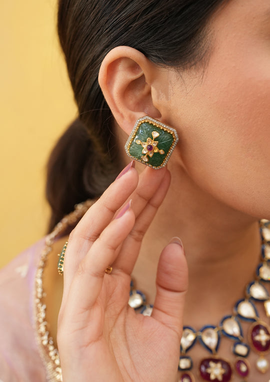 Sterling Silver Nakkashi Green Earrings