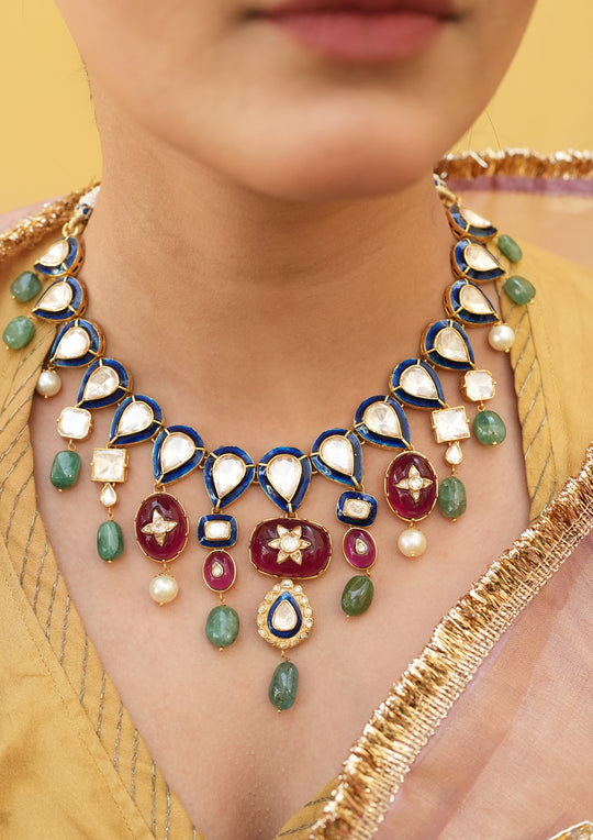 Sterling Silver Nakkashi Multicolored Necklace