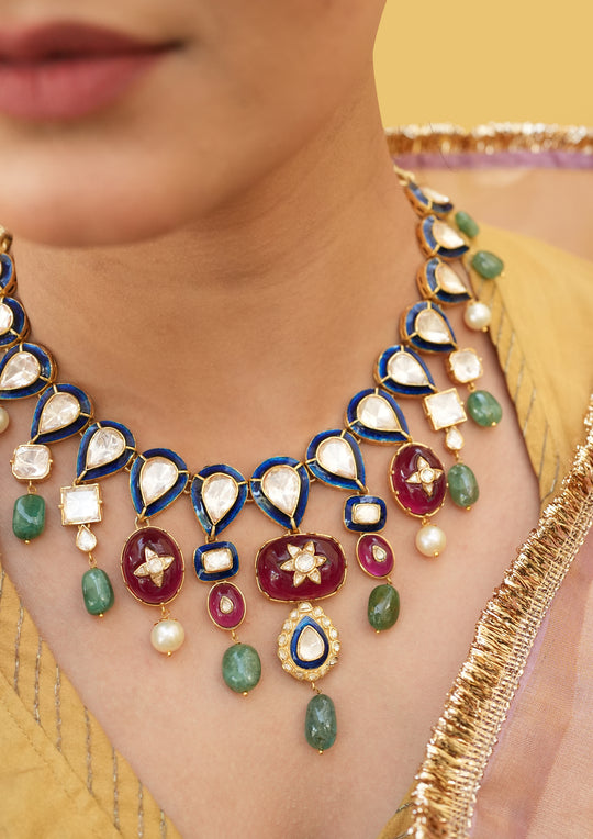 Sterling Silver Nakkashi Multicolored Necklace