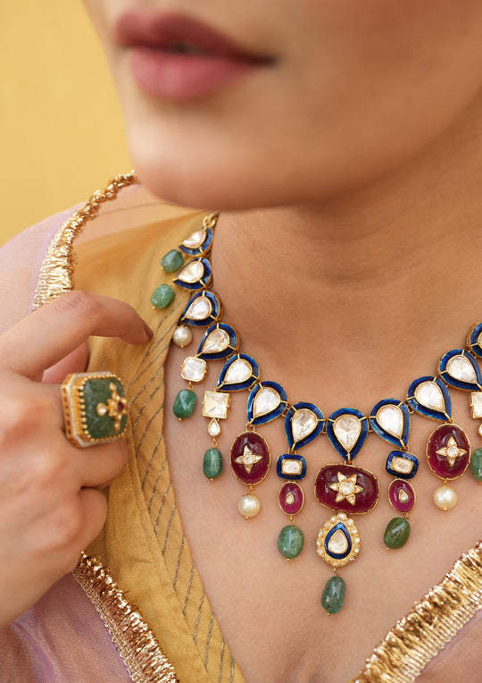 Sterling Silver Nakkashi Multicolored Necklace
