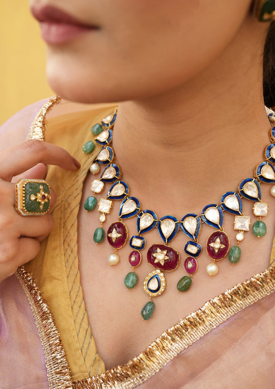 Sterling Silver Nakkashi Multicolored Necklace