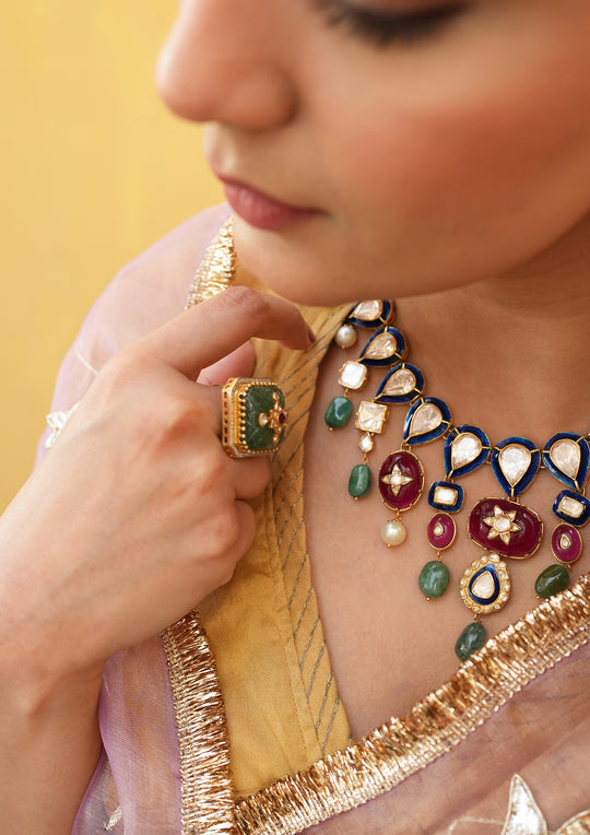 Sterling Silver Nakkashi Multicolored Necklace