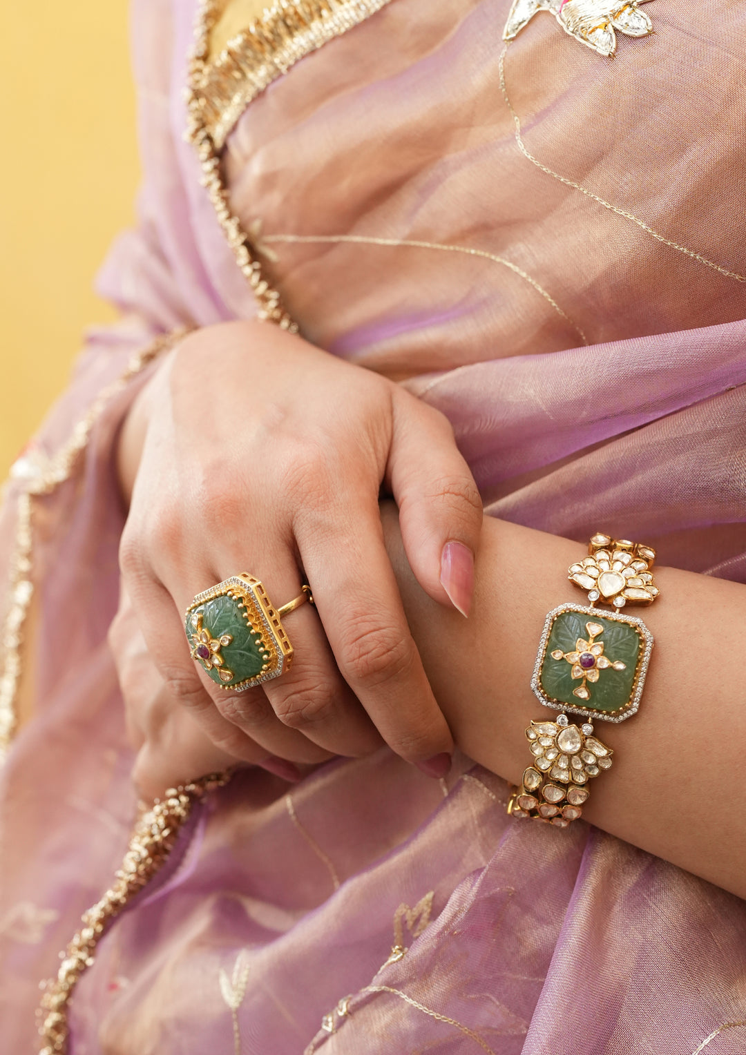 Sterling Silver Nakkashi Polki Bracelet