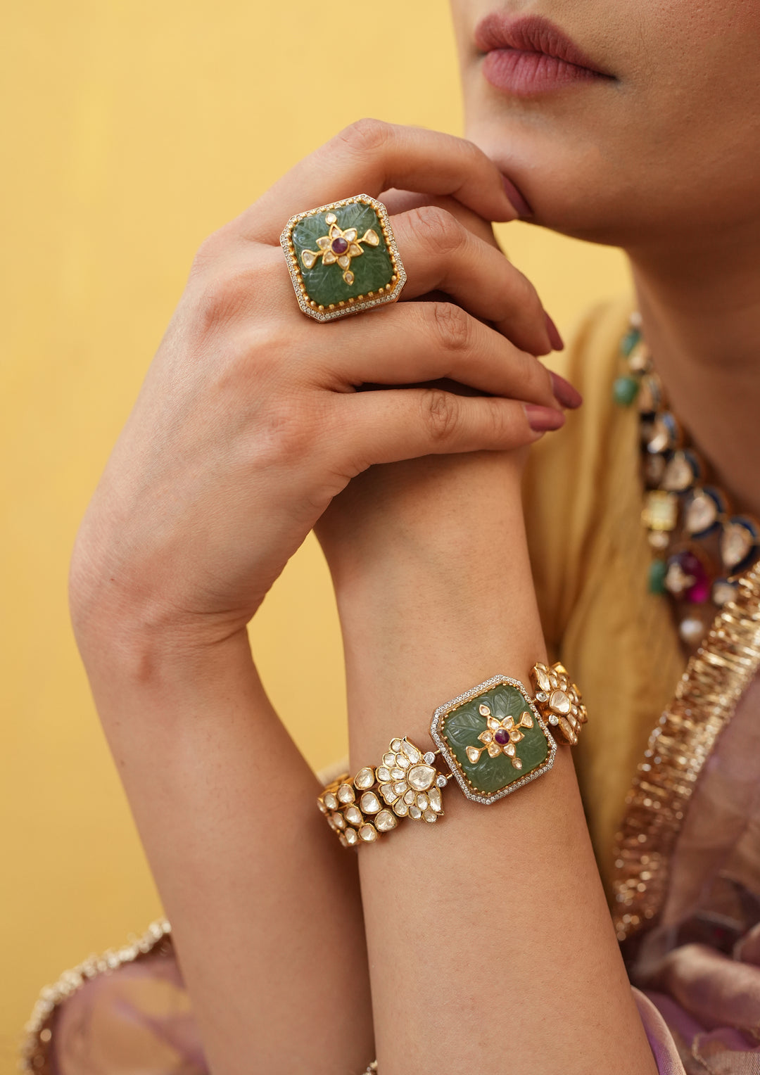Sterling Silver Nakkashi Polki Bracelet