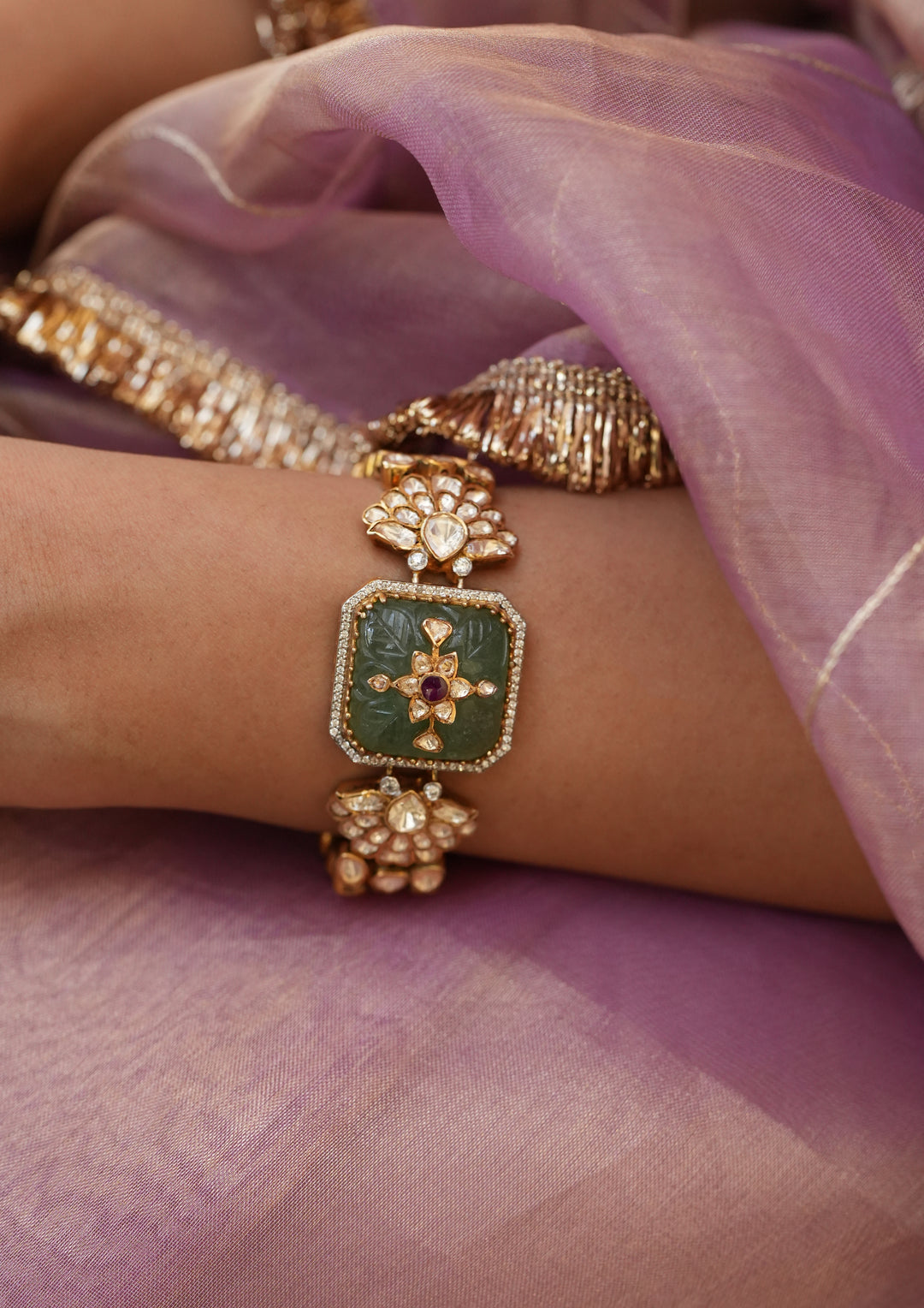 Sterling Silver Nakkashi Polki Bracelet