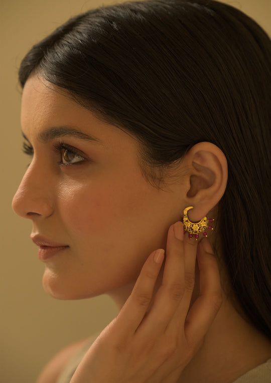 Basket Baali Earrings with Rubies