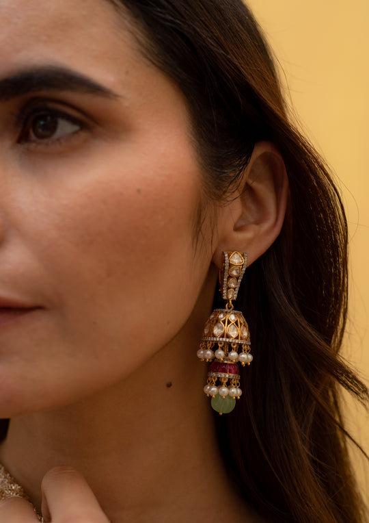 Sterling Silver Orchha Multicolored Jhumka Earrings