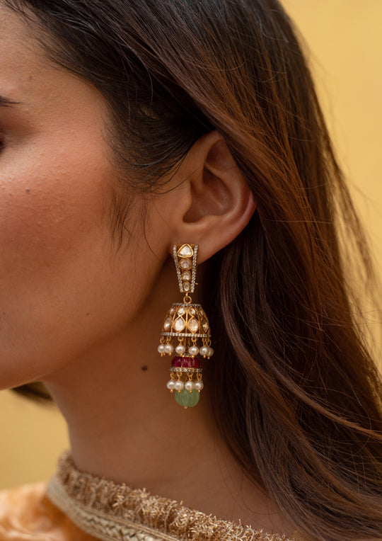Sterling Silver Orchha Multicolored Jhumka Earrings