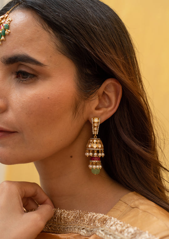 Sterling Silver Orchha Multicolored Jhumka Earrings