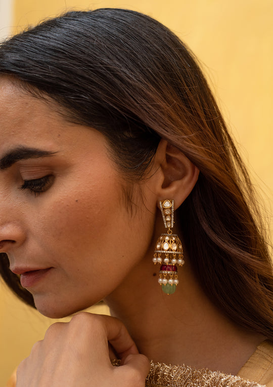 Sterling Silver Orchha Multicolored Jhumka Earrings