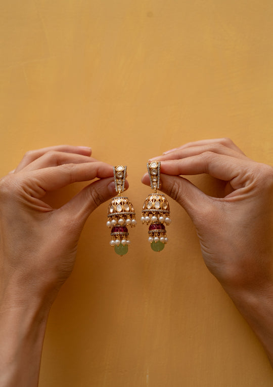 Sterling Silver Orchha Multicolored Jhumka Earrings