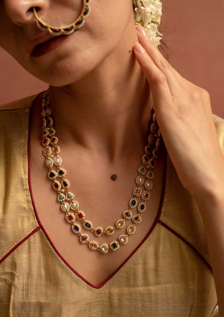 Rangoon Navratna Necklace Vamika Silver, Jaipur