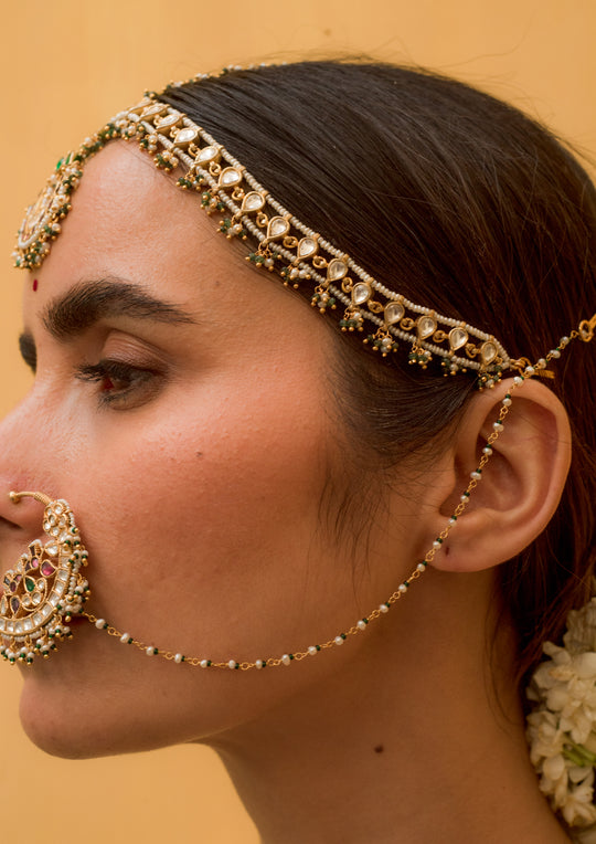 Golconda Multicolored Multipurpose Maathapatti Maangtika and Necklace