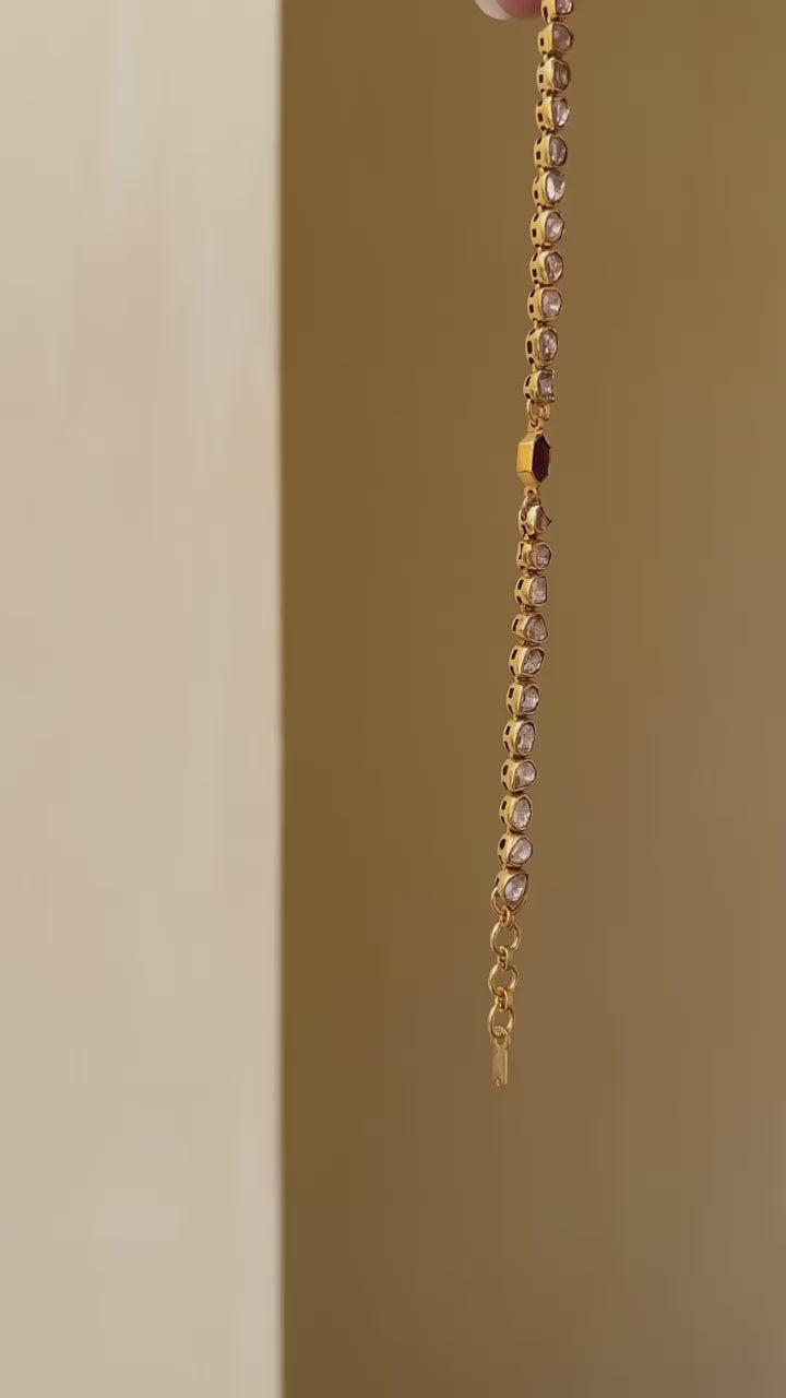 Izra Sterling Silver Delicate Single Line Gold Plated Semi-Moissanite Bracelet