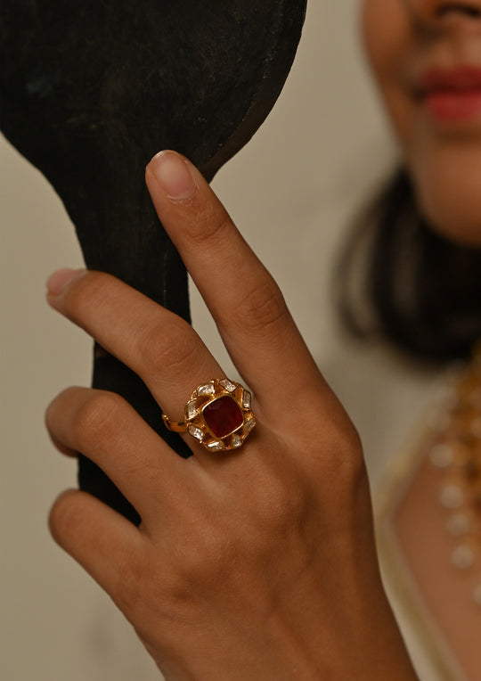 Sterling Silver Red Victoria Ring (Adjustable)