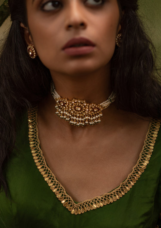 Sterling Silver Madhubala Choker and Earrings Set