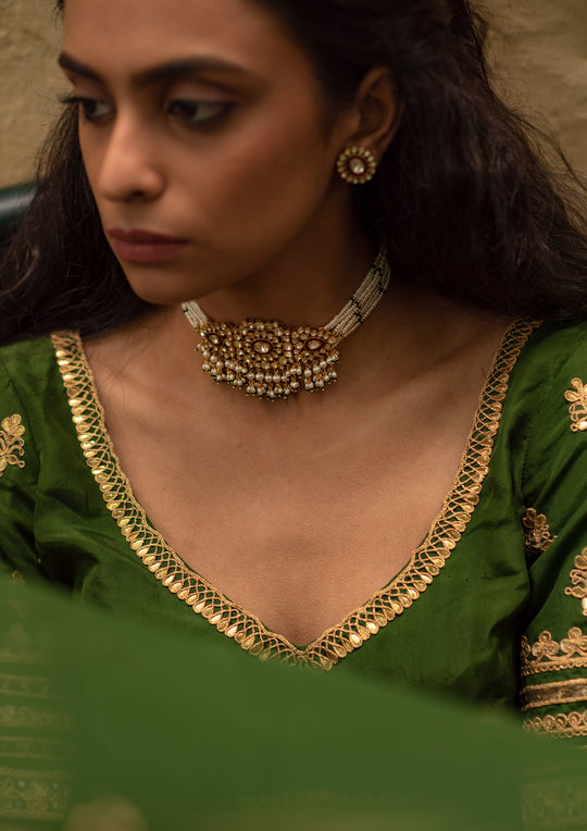 Sterling Silver Madhubala Choker and Earrings Set