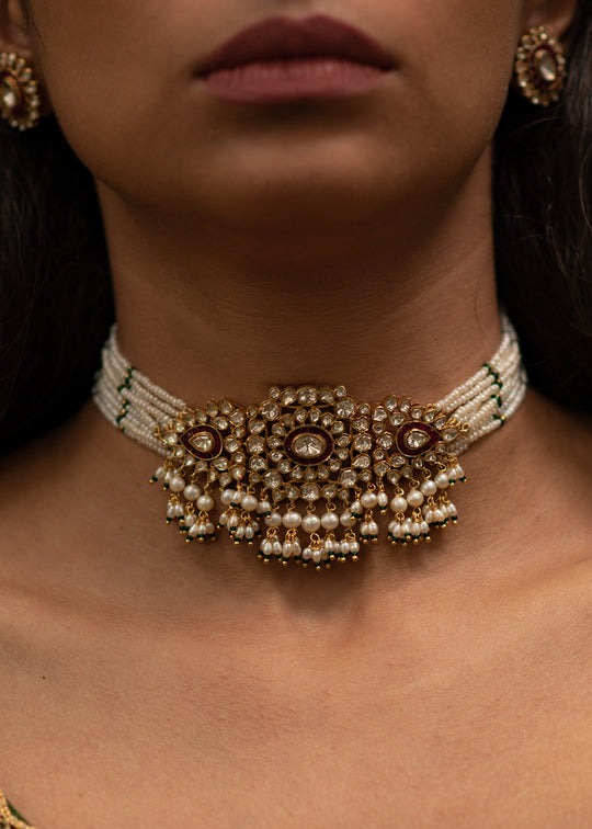 Sterling Silver Madhubala Choker and Earrings Set