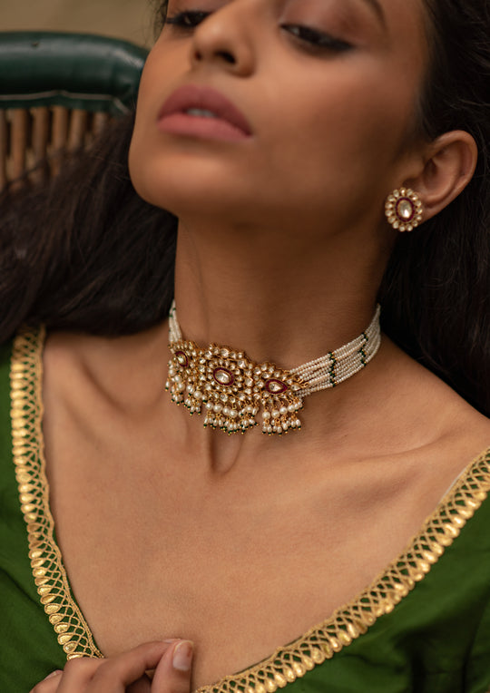 Sterling Silver Madhubala Choker and Earrings Set