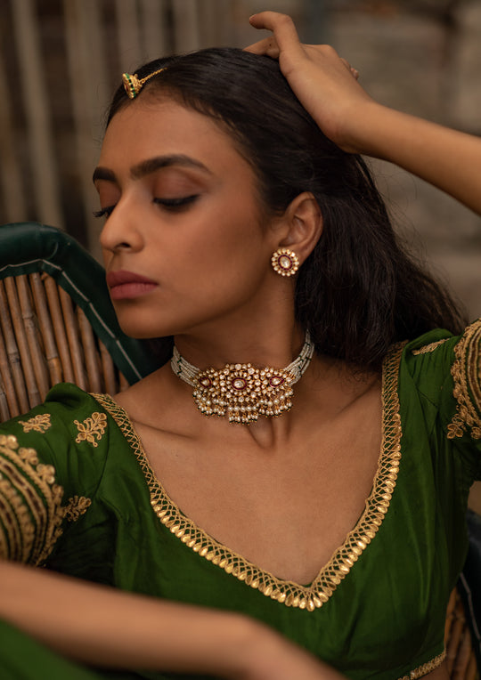 Sterling Silver Madhubala Choker and Earrings Set