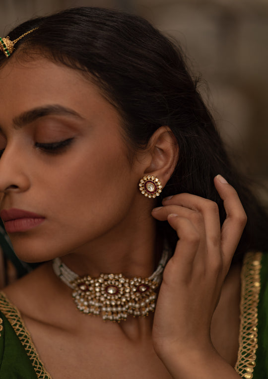 Sterling Silver Madhubala Choker and Earrings Set