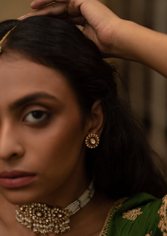 Sterling Silver Madhubala Choker and Earrings Set